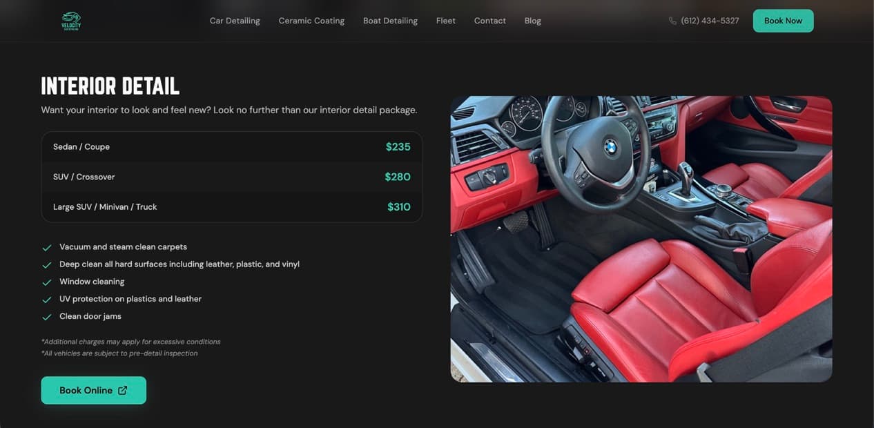 DetailPro detailing website services page
